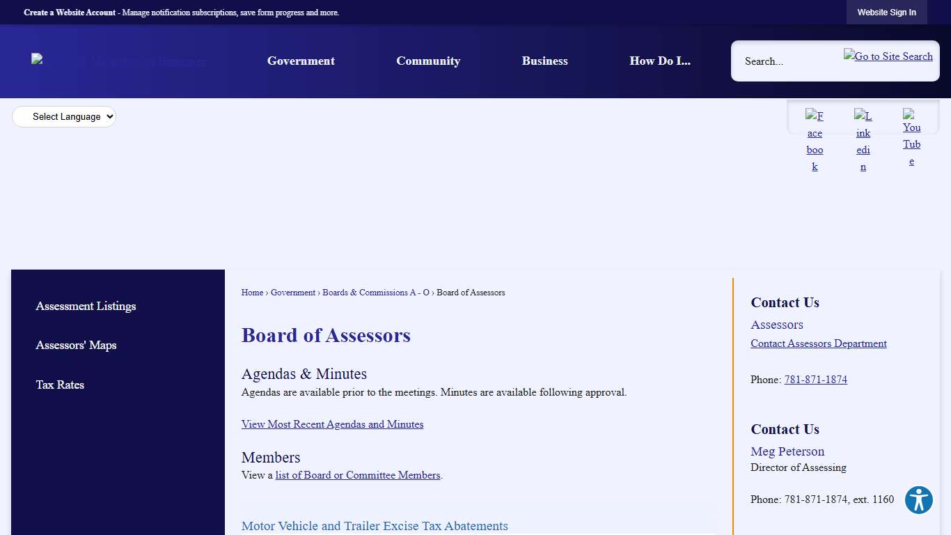 Board of Assessors Rockland Town, MA