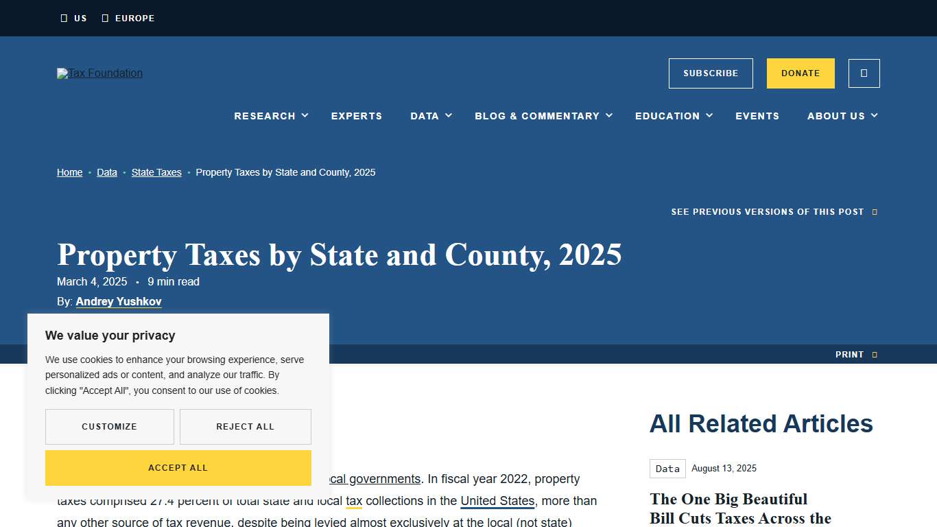 Property Taxes by State and County, 2025 Tax Foundation Maps